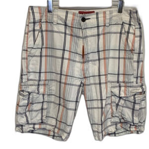 Levi’s White Orange Black Plaid Cotton Flat Front Cargo Shorts Size 38